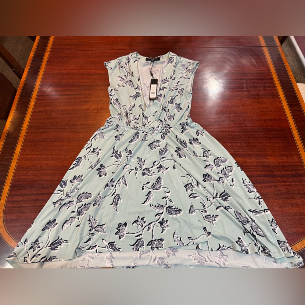 BCBGMaxAzria Light Green and Black Floral Midi Dress